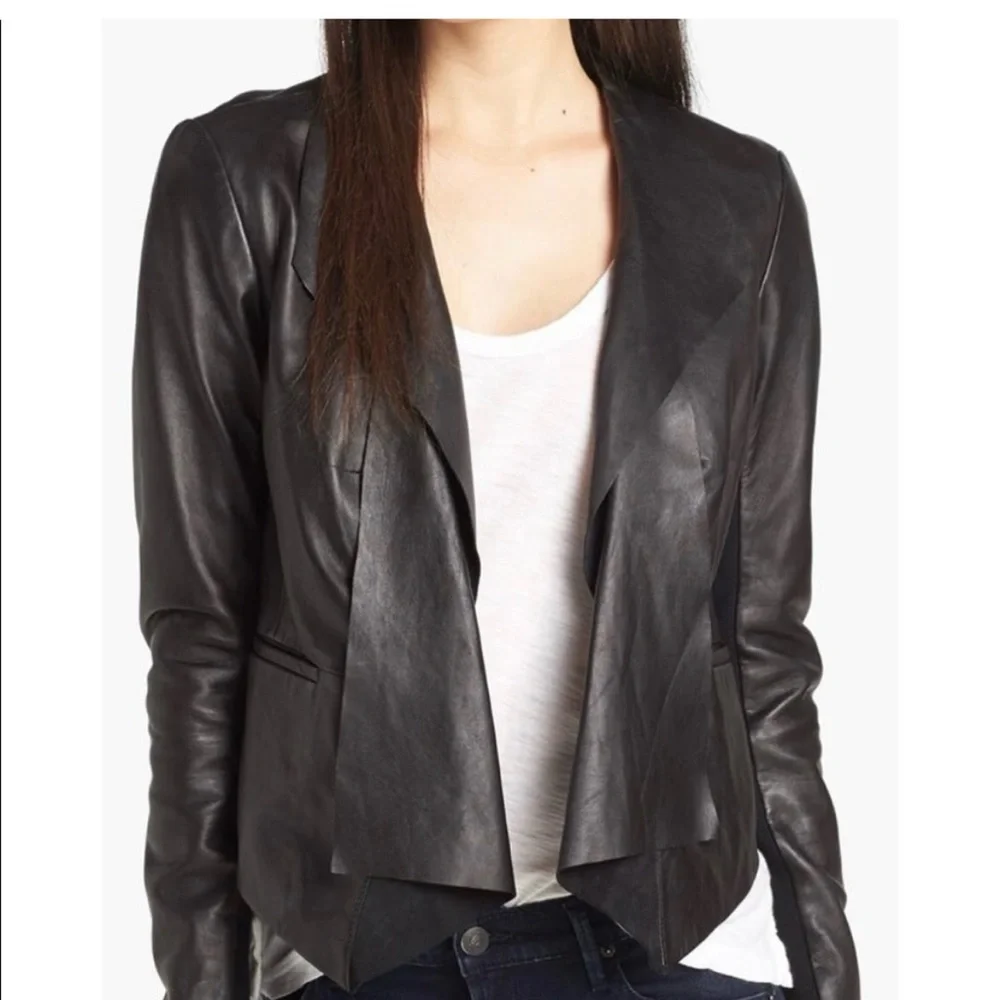 TROUVÉ Drape Front Leather Jacket Butter Soft - Picture 1 of 13